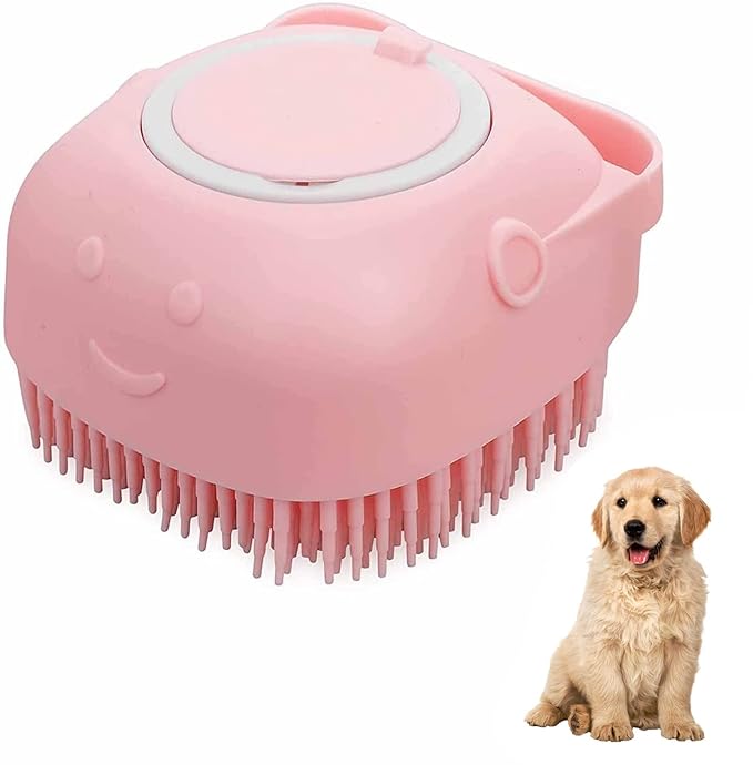 Silicone Grooming Brush for Dogs and Cats - Short and Long Hair Cleaning and Washing (Pink)