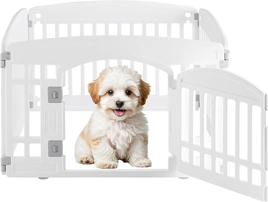 Simple Deluxe Plastic Dog Playpen, 24" Exercise 4-Panel Pet Playpen with Door, Safe and Secure, Folding and Portable Puppy Playpen for Puppies and Small Dogs, White