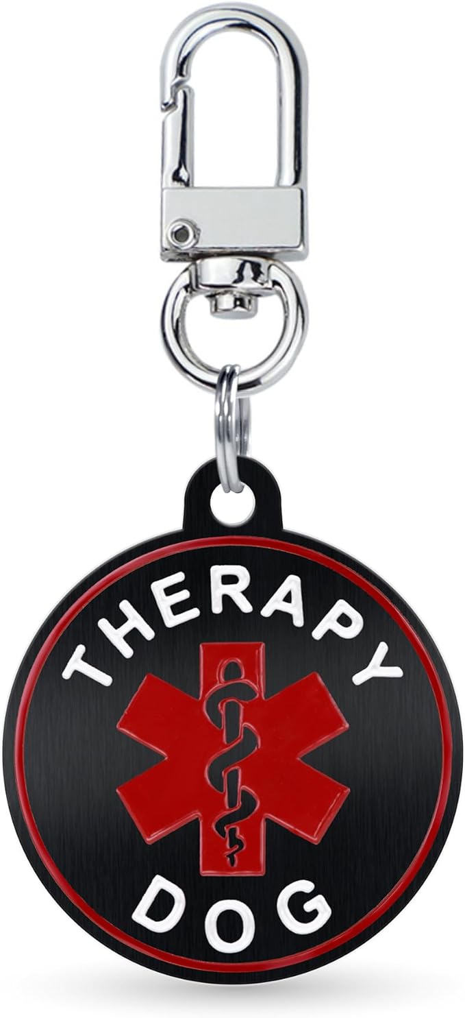 Service Dog ID Tag for Small & Large Dogs - Emotional Support ESA Medical Alert Collar Accessory - Durable Stainless Steel Service Animal Tag - Classic Therapy Dog Service Tag in Black Small