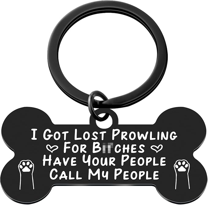 Funny Dog Tag Collar Cat Pet Id Tags for Dogs Engraved Stainless Steel I Got Lost Prowling Have Your People Call My Puppy Lover, Black