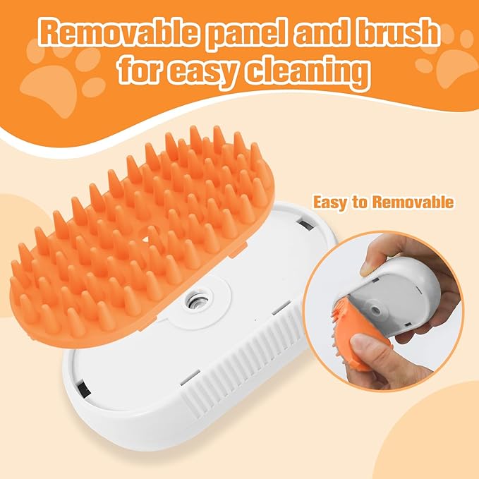 Puffease Cat Steam Brush,Spritz Defur Comb for Cats,Steam Brush for Cats Massage,Detachable Brushes to Effectively Gently Remove Dirt,Dander,Mats from Your Long and Short Hair Dogs's Coat