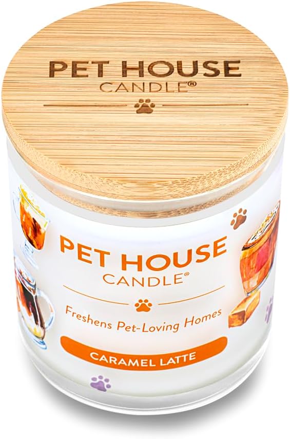 One Fur All Pet House Candle Plant-Based/Soy Candle - Clean Burning Scented Candles, Long Lasting Pet Odor Candle for Home - Caramel Latte