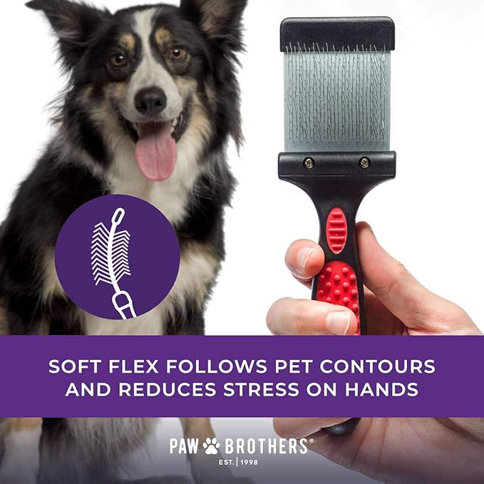 Ryan's Pet Supplies Paw Brothers Double Sided Firm Flex Slicker Brush, Professional Grade, Angled Stainless Steel Pins, Comfort Grip, Flexible Head, Firm, Large