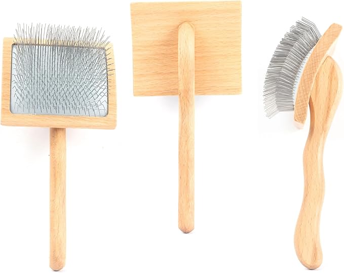 Long Pin Slicker Brush for Dogs (Goldendoodles, Labradoodles, Poodles) and Long Hair cat, Best Grooming Brush for Small Animals ,for Grooming Pet Hair, Beech Wood
