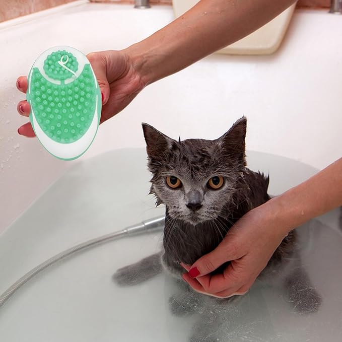 WishLotus Pet Bath Brush, Puppy Massage Brush with Shampoo Dispenser Pet Grooming Tool for Small Animals Soft Silicone Dog Shower Brush for Long Short Haired Dog and Cat Washing (Green)
