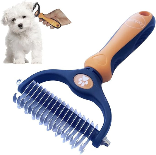 Pret & Lively 2 in 1 Pet Hair Dematting Tool Tough Mats and Tangles Undercoat Rake Comb Dogs Cats Rabbits Hairy Pets Holiday Gift Professional Grooming Brush For Deshedding Extra Wide (Orange)