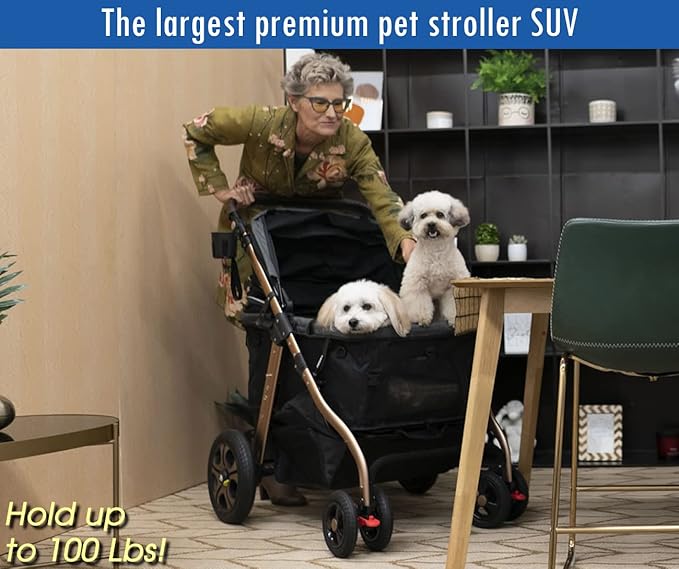 HPZ Pet Rover Titan-HD Premium Super-Sized Dog/Cat/Pet Stroller SUV Travel Carriage/w Access Ramp/100Lbs Capacity/Pumpless Rubber Wheels/Aluminum Frame for Small, Med, Large, XL Pets (Blue)