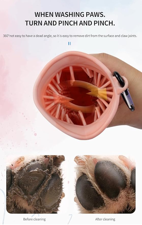 Dog Paw Cleaner, 2 in 1 Multi-Purpose Paw Cleaner, Dog Paw Scrubber and Cleaner (Large, Pink)
