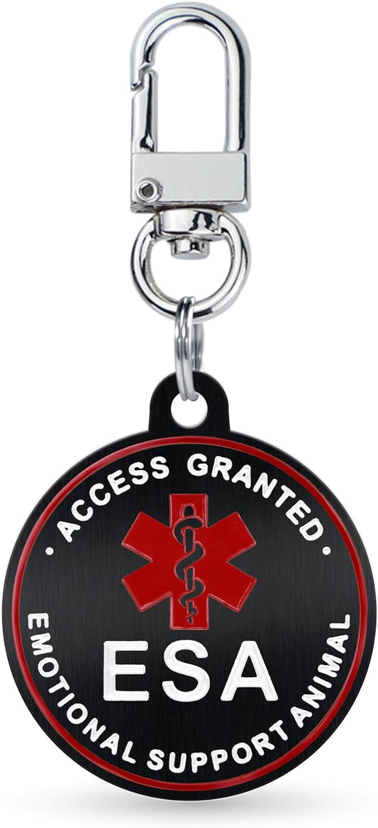Service Dog ID Tag for Small & Large Dogs - Emotional Support ESA Medical Alert Collar Accessory - Durable Stainless Steel Service Animal Tag - Access Granted ESA Tag in Black Small