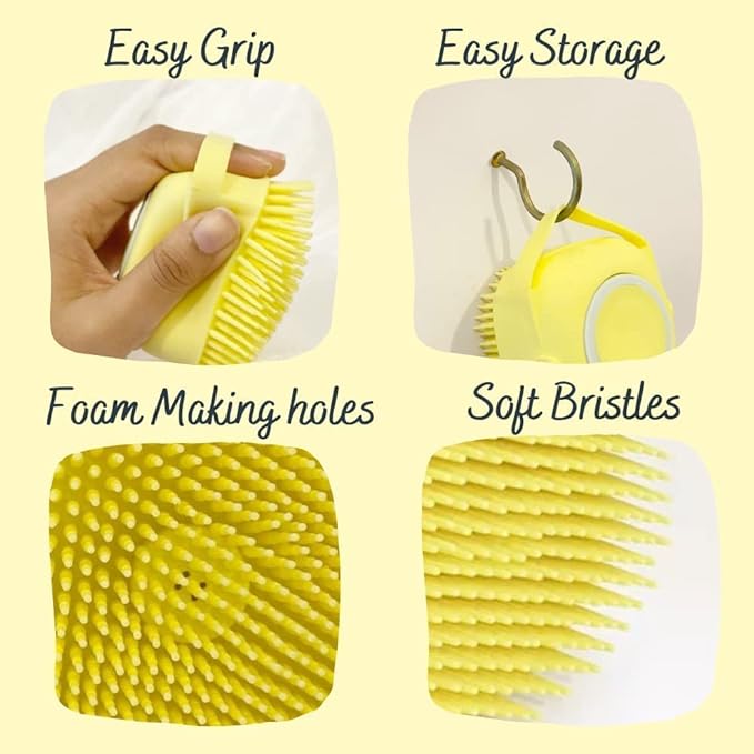 Silicone Pet Grooming Brush for Short and Long-Haired Dogs, Cats, and Puppies - Cleaning and Washing (Yellow)