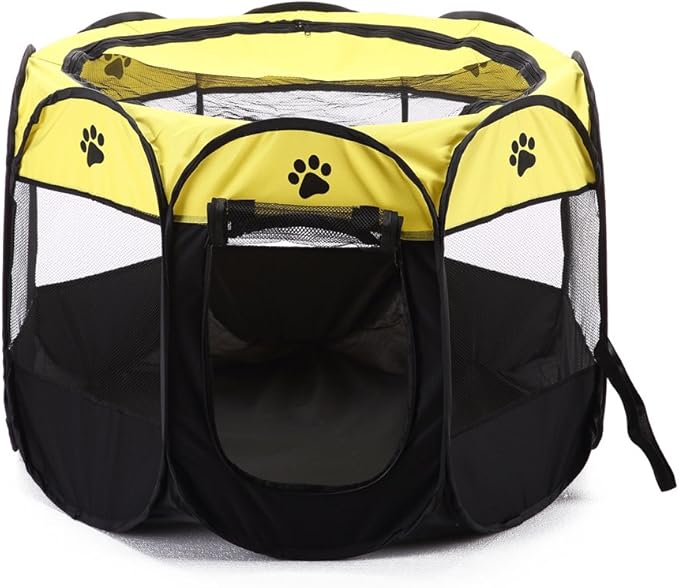 Portable Pet Playpen, 28.3" Foldable Dog Playpen for Dogie Kitten Rabbit, Exercise Playpen Tent Indoor/Outdoor Use (Yellow)