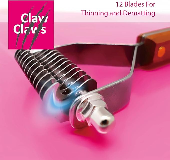 Undercoat Rake with Wooden Handle for Small Dog and Cat, Dematting Tool with Rounded Edge for Removing Tangled Hair, Grooming Rake Brush, Made in Taiwan (S-M, 12 Blades)