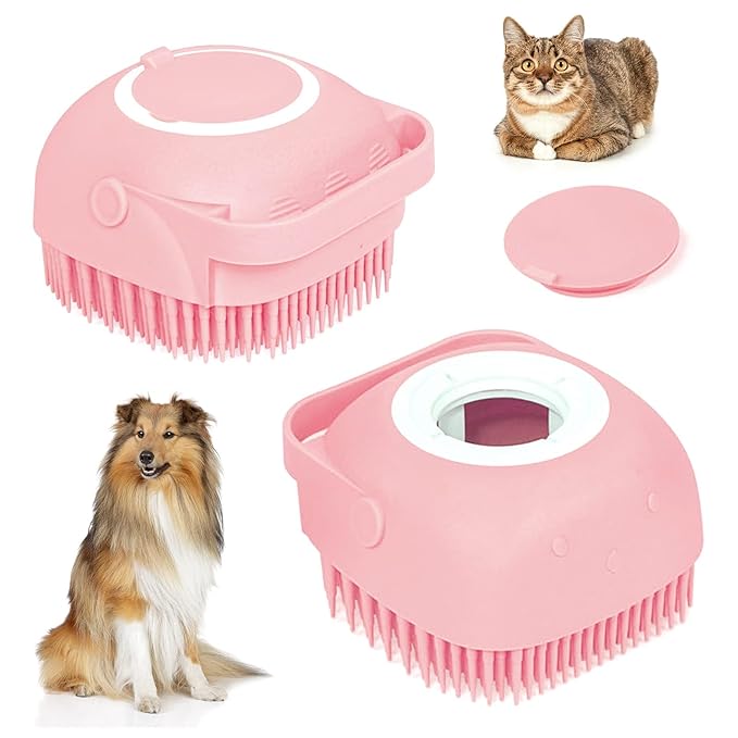 Pet Bath Brush Pet Scrubber for Bath Dog Shampoo Brush Dog Bathing Brush Pet Bubble Brush with Silicone Handle for Short Long Haired Dogs and Cats Cepillo de baño para perros (Pink)