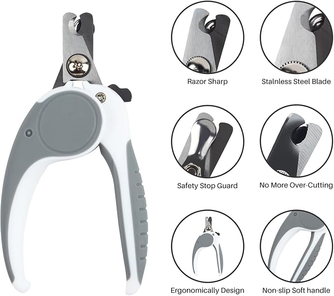 Pet Nail Clippers, Dog Nail Trimmers with Safety Guard to Avoid Excessive Cutting Nails, Dog Grooming Clippers has a Variety of Colors Suitable for Dogs, Cats and Other Pets(Grey)