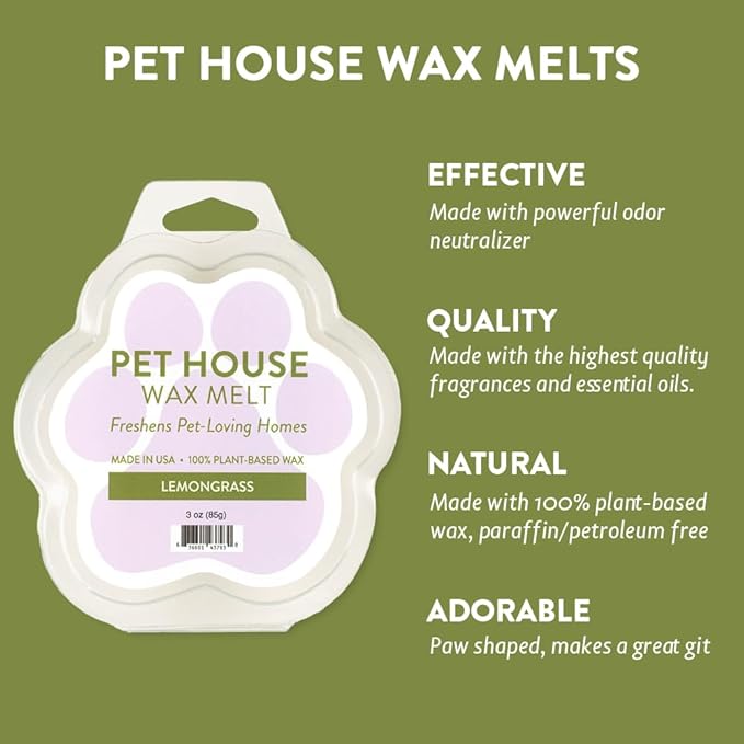 One Fur All Pet House Spring and Summer Wax Melts for Pet Odor, Natural, Plant Based Soy Wax Melts, Long Lasting Fragrance for Fresh Smelling Homes, Lemongrass