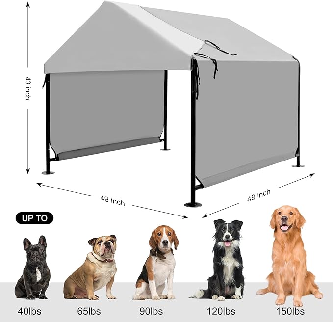 XLarge Outdoor Dog House 4'x4'x3.6' for Large Dogs, Animal Shelter with Upgraded Doors, Outside Sun Rain Canopy Pet House for Dogs, Cats, Small Animals and Livestock, Grey