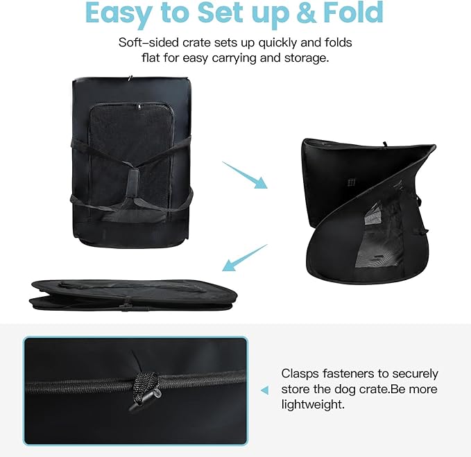 Folding Soft Dog Crate, Collapsible Dog Crate for Large Dogs, Portable Travel Dog Crate, 36"x25"x25" Dog Carrier Travel Bag with Upgrade Fleece Pad