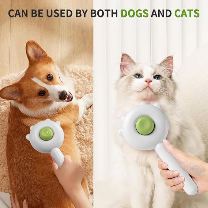 Indoor Universal Brush for Cats and Dogs, Self-Cleaning Pet Hair Brush with Release Button for Grooming Kittens and Puppies (green)