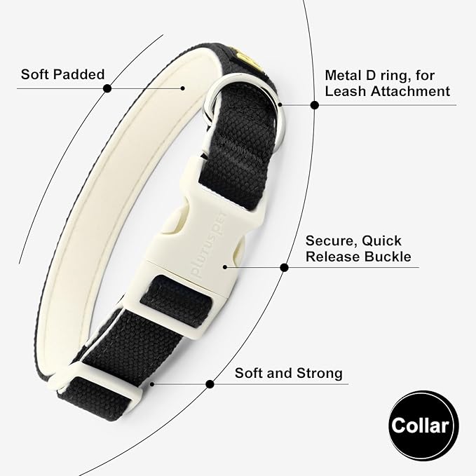 Plutus Pet Cotton Dog Collar, Heavy Duty Collar with Soft Padding, Adjustable and Comfortable for Small Medium and Large Dogs, Black, L
