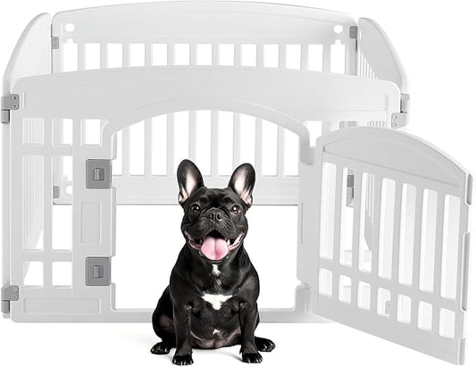 Plastic Dog Playpen | 4-Panel 24" Safe & Secure Indoor/Outdoor Pet Fence | Folding & Portable | Ideal for Small Dogs | Easy to Clean (White)