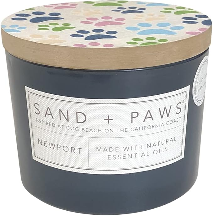 Sand + Paws Scented Candle - Newport - Additional Scents and Sizes –Luxurious Air Freshening Jar Candles Neutralize pet Odors and Enhance Home décor – 100% Cotton Lead-Free Wicks - 12 oz
