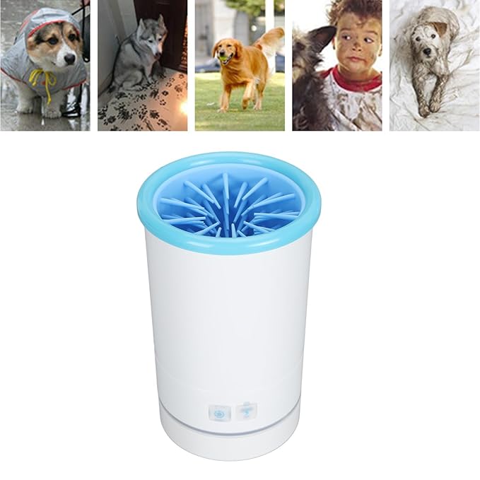Automatic Dog Cleaner, Soft Electric Washer USB Rechargeable Portable Cleaner Cup, Dog Foot Cleaning Machine for Small to Medium Dogs Cats (White Blue)