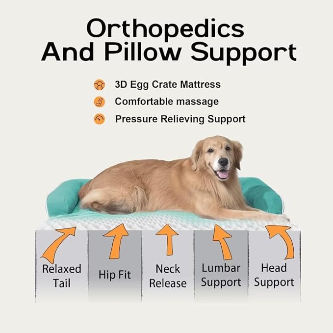 Large Dog Bed Orthopedic Washable, Orthopedic Dog Bed with Removable Bolsters, Washable Dog Beds for Large Dogs, Waterproof Pet Beds and Non-Slip Bottom, Extra Aqua Blue XXXLarge Dog Bed
