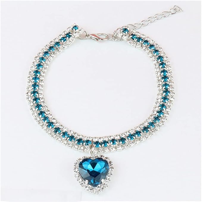 Pet Collar Accessories Cat and Dog Collar Love Pendant Three Row Diamond Necklace Adjustable Collar (7.8-9.8IN)