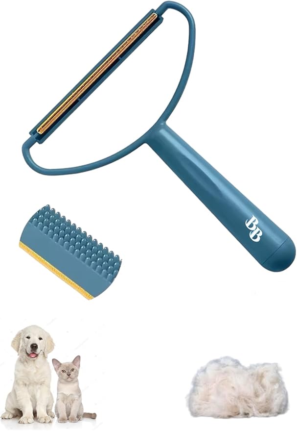 Pet Hair Removal Tool, 2-Sided with Shave and Smooth Surfaces, Large Size, Pet Cleaning Brush for Furniture (Rock Blue)