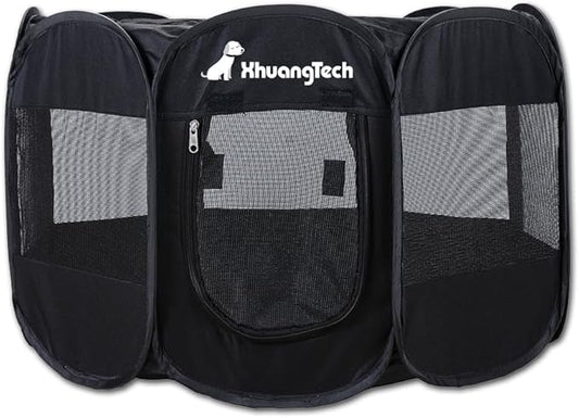 Foldable Pet Dog Playpen, Pop Up Portable Cat Playpen, Indoor/Outdoor for Kitten Puppy Play Pen, Cats Crate Tent with Carrying Bag, 600D Oxford (Black, Medium (31.5"x31.5"x23"), 8)