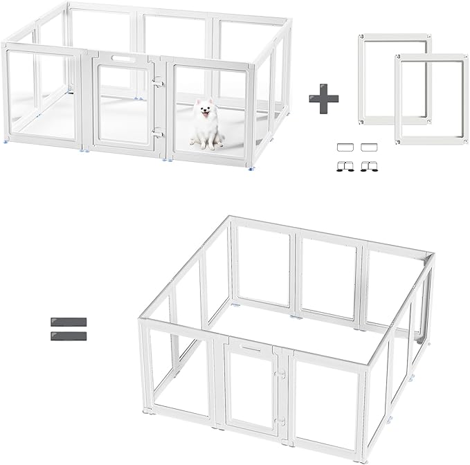 Clear Acrylic Dog Playpen Transparent Dog Playpen Indoor, Easy Assemble Clear Pet Pen for Puppy Bunny Cat Pig, Sturdy & Easy Cleaning Plastic Dog Puppy Fence (23.6" H, 2PCS)