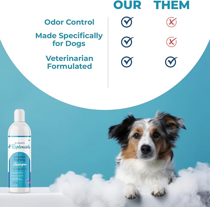 Replenish Anti Itch Dog Shampoo with Ketoconazole and Chlorhexidine for Dog Skin Irritation Treatment & Itchy Skin Relief - Dr. Rachelβs Veterinary Formula Dog Shampoo with Cucumber Melon Scent - 8 oz