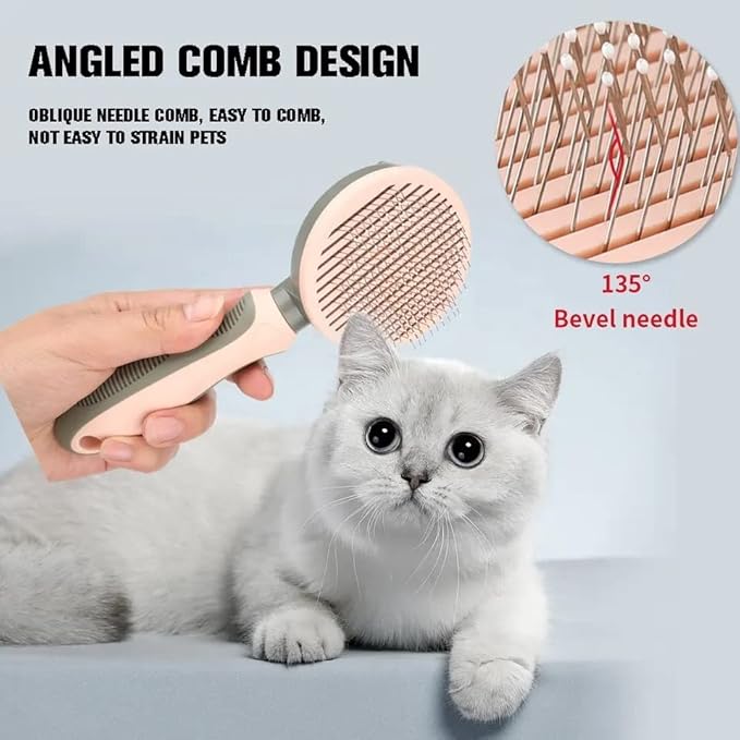 Self Cleaning Pet Pin Brush Cat Dog Grooming Slicker Brush Color Silver Round Curved Needle for Shedding