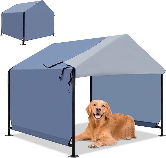 XLarge Outdoor Dog House 4'x4'x3.6' for Large Dogs, Animal Shelter with Upgraded Doors, Outside Sun Rain Canopy Pet House for Dogs, Cats, Small Animals and Livestock, Navy Blue