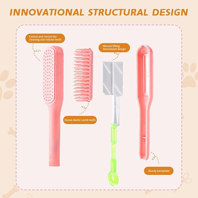 Retractable Pet Brush-8.7in. Soft - Bristled For Gentle Hair Removal On Small Dogs (Yorkies, Shih Tzus, Maltipoos), Pink