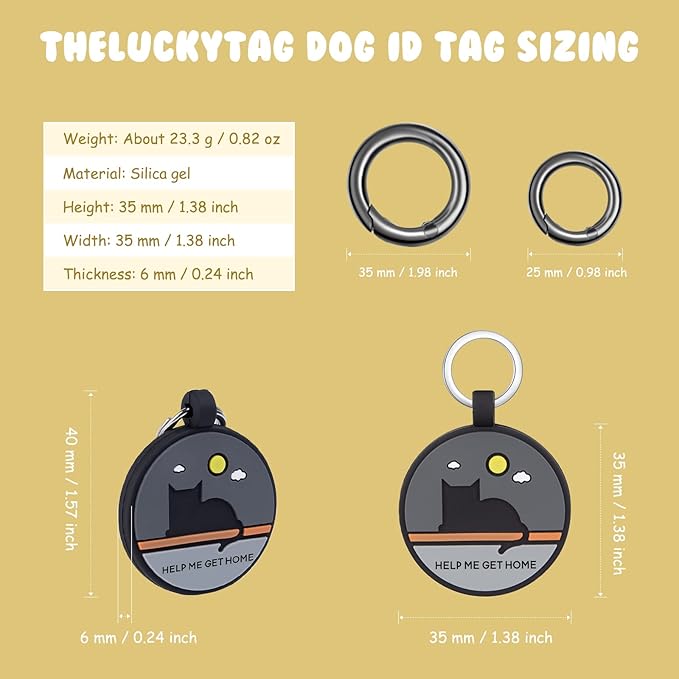 Upgraded Personalized Dog Tags Engraved with 3D QR Code for Dogs Cat Collar - Silicone Silent Pet Tag - Create Online Profile No APP Requirement (Black-Cat)