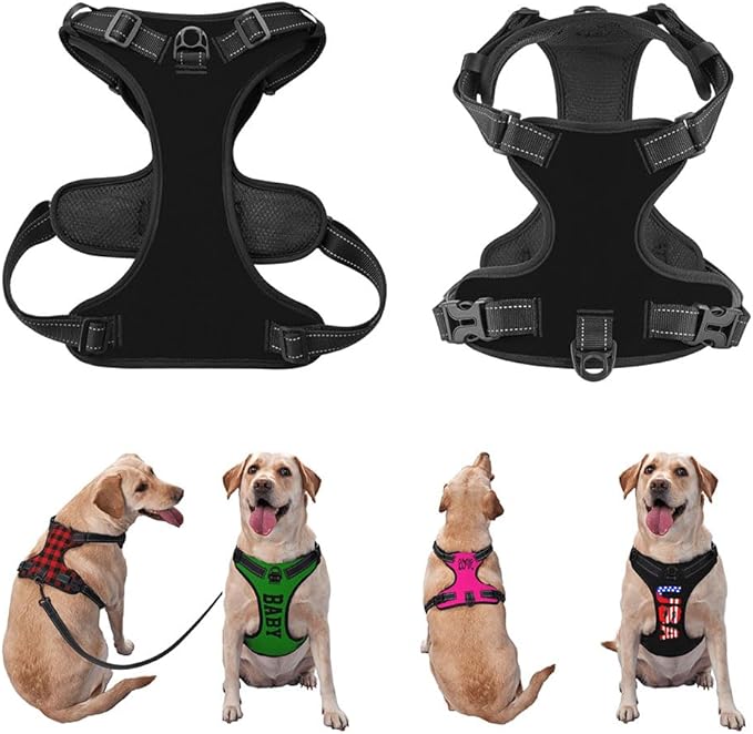 Custom Name Harness for Dog, Customized Pet Harnesses for Large Dogs, Personalized Dog Harness for Small Dog, Custom Pet Vest for Puppy, No Pull Dog Vests Personalization, BlankBlack, L