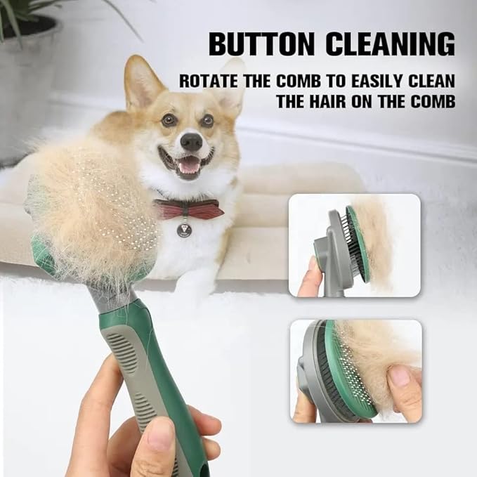 Self Cleaning Pet Pin Brush Cat Dog Grooming Slicker Brush Color Silver Round Curved Needle for Shedding