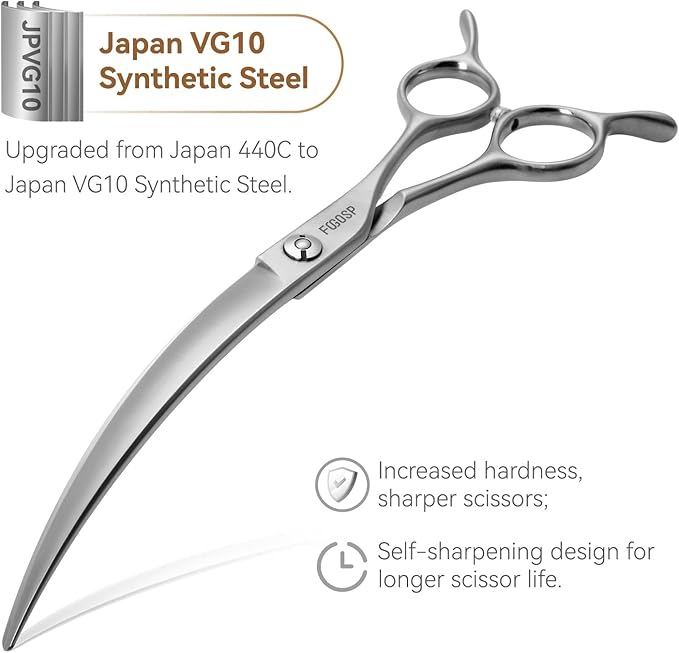 Professional 45°Curved Grooming Scissors for Dogs 7.0 in Big Arc Curved Shears for Professional Groomer Japan VG10 High-carbon Steel Right Hand Matte