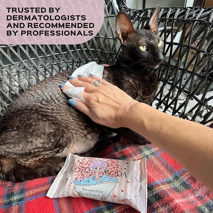 Wet Wipes with Panthenol for Sphynx and Shorthair Cats for Everyday use (5Pack/75Count)