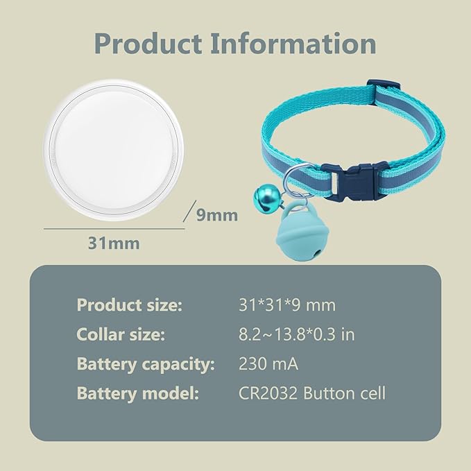 Silicone Bell Cat Tracker, Locator for Pets Only iOS, Location Tracking Collar for iOS, Works Worldwide with Any Collar, No Other Fees, Huthur Tag