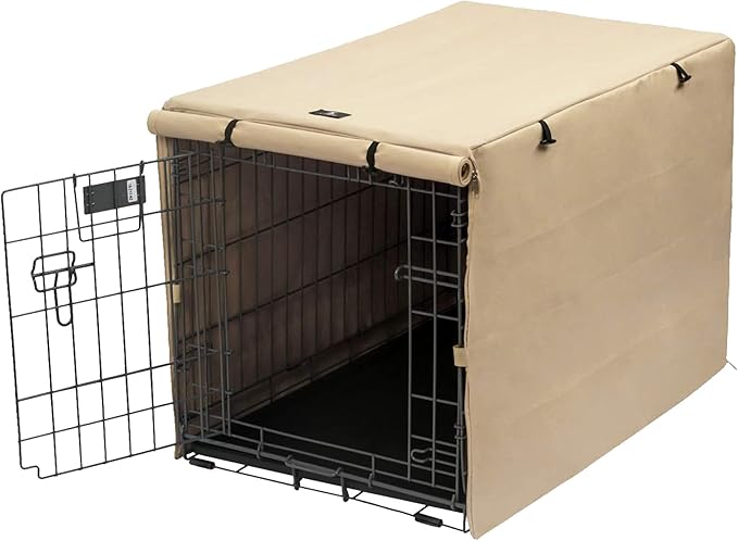 X-ZONE PET Double Door Dog Crate Cover - Polyester Pet Kennel Cover (Fits 24 30 36 42 48 inches Wire Crate) (36Inch, Tan)