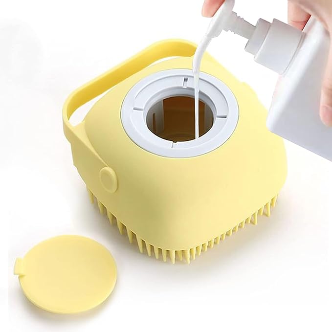 Shampoo Cat Dog Sink Brush Washing Soap and Shampoo for Long Short Haired Dogs Cats Shower Pet Grooming Bath Soft Silicone Bristle Massage Brush OZE-50 (Yellow, Standart)