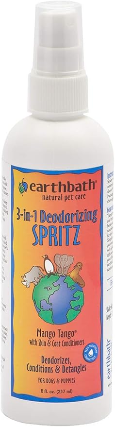earthbath, Mango Tango 3-in-1 Dog & Puppy Deodorizing Spritz - Dog Odor Eliminator for Strong Odor, Cruelty-Free Dog Cologne, Dog Wash Spray, Made in USA, Dog Bathing Supplies - 8 Oz (1 Pack)