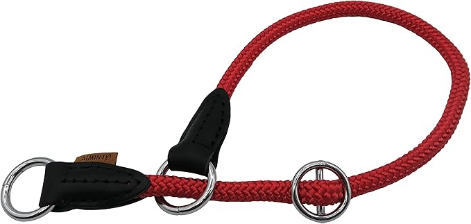 Braided Collar, Pro Training Dog Collar, No Pull Round Collar, Slip Collar with Slidable Stop Ring - Ideal for Small Medium Dogs (M- (1/3") - 18" Long, Red)