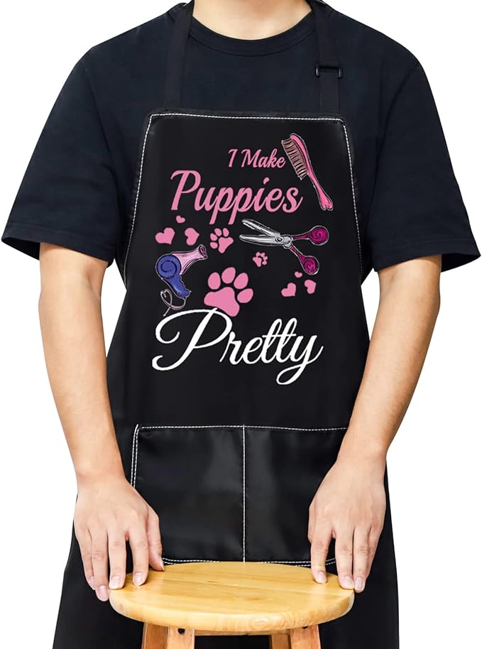 WZMPA Dog Groomer Apron With Pocket Dog Grooming Gifts I Make Puppies Pretty Adjustable Apron For Dog Stylist