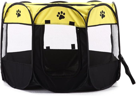 Portable Pet Playpen, 28.3" Foldable Dog Playpen for Dogie Kitten Rabbit, Exercise Playpen Tent Indoor/Outdoor Use (Yellow)