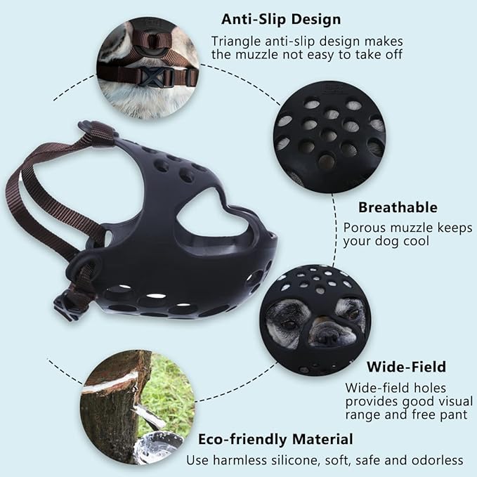 BARKLESS Dog Muzzle for Short Snout Dogs, Soft Silicone Muzzle for Biting, Chewing, Licking for French Bulldog Shih Tzu, Ideal for Flat-Faced Aggressive Dogs Grooming Walking, Allows Drinking