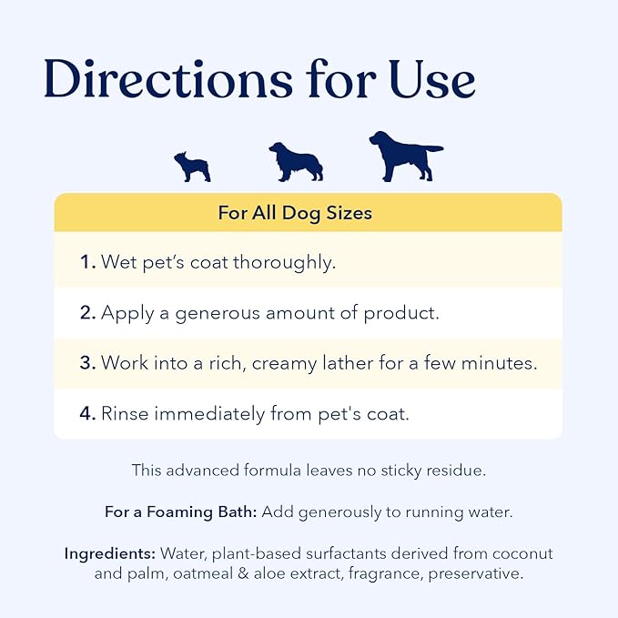 Honest Paws Dog Shampoo and Conditioner - Premium Dog Wash for Allergies and Dry, Itchy, Moisturizing for Sensitive Skin - Sulfate Free, Plant Based, All Natural - Oatmeal & Lavender - 16 Fl Oz