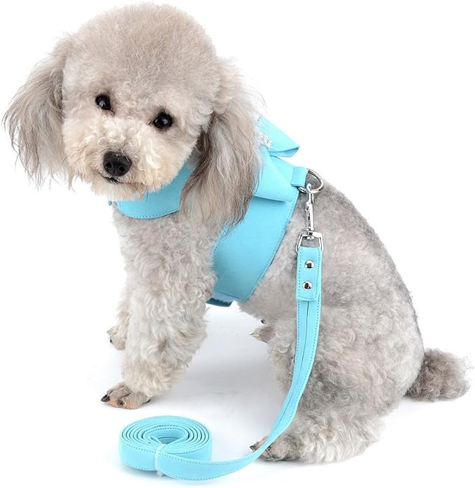 SELMAI Bling Rhinestone Dog Harness Bow Girls Soft Suede Leather for Small Pet Puppy Doggie Cat Girls Vest Collar Leash Set Adjustable/No Pull Chihuahua Yorkie Harness Walking Running Blue S